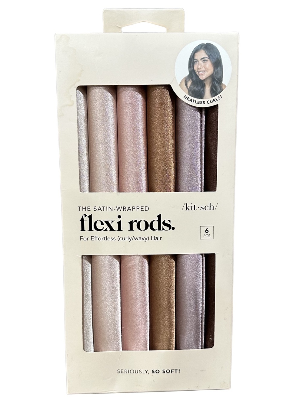 Kitsch Flexi Rods Heatless Hair Curler, Satin Covered Curling Rod, Rosewood 6pc